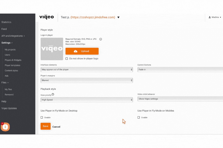 Logo settings in Viqeo video editor